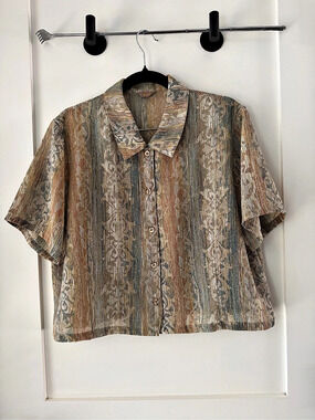 Short Sleeve Button Down in Blue & Brown